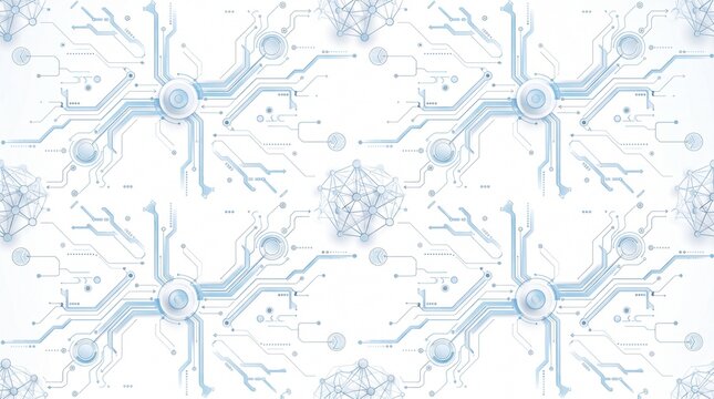 Technical blueprint mainframe hub interface seamless pattern with abstract circuit schematic lines for corporate software presentation background