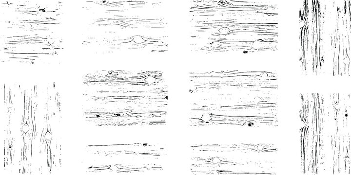 Grunge wooden set texture backgrounds with natural wood grain patterns and knots in black and white for design and decoration