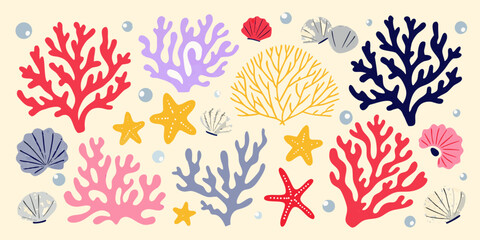 Coral reef illustration with seashells and starfish vector graphic © Dipu