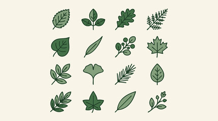 Fototapeta premium Stylized Green Leaf Icons Set for Nature and Ecology Design