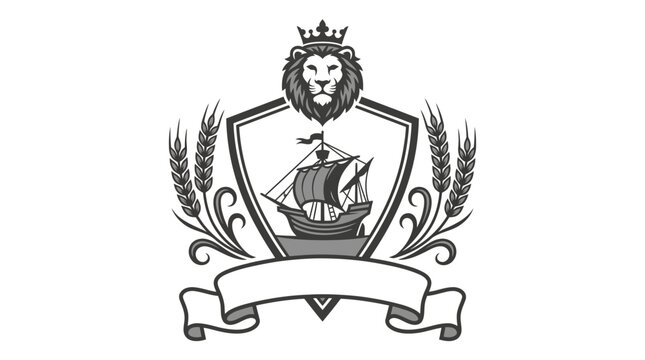 Heraldic ship crest with lion crown and wheat.
