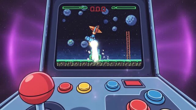 Retro arcade game console machine.
