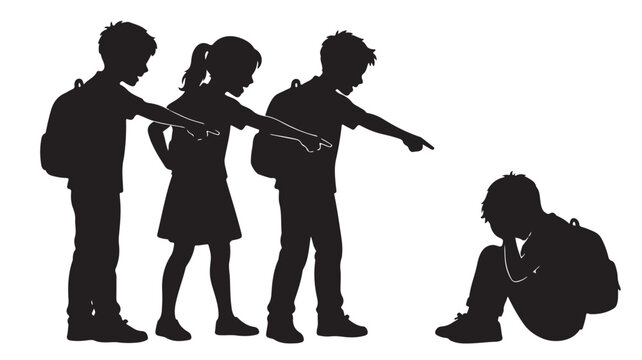 School Bullying Silhouette Concept Youth Social Exclusion Vector
