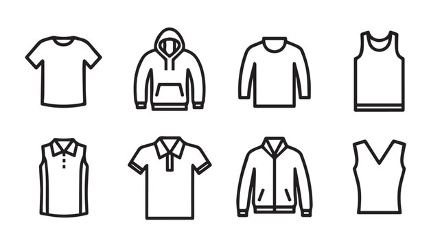 Collection of minimalist apparel icons with clean lines on a white background