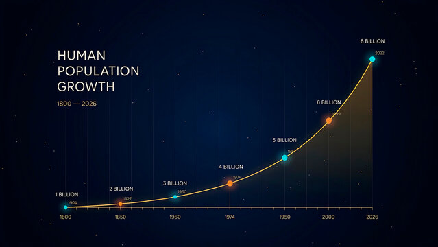 Human population growth from 1800 to 2026