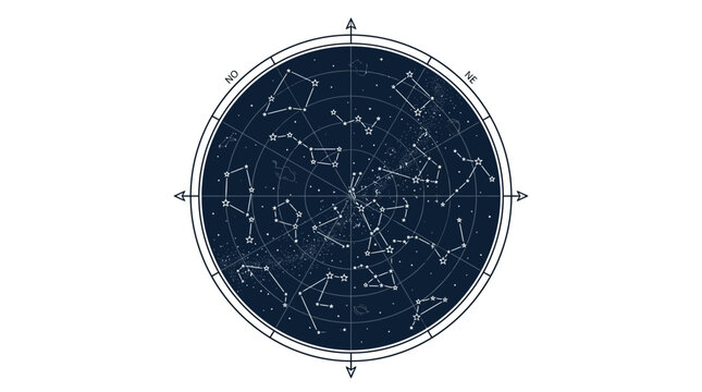 Star chart celestial sphere constellation map illustration.