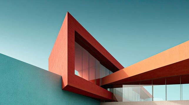 Modern architectural building with geometric design and large glass windows