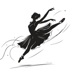 Black and white silhouette of a ballerina dancing with ballet dancer, ballerina © kuhinur