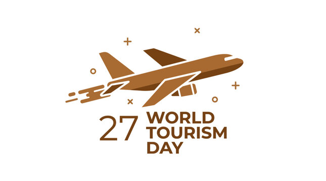 Brown flying airplane for World Tourism Day promotion.