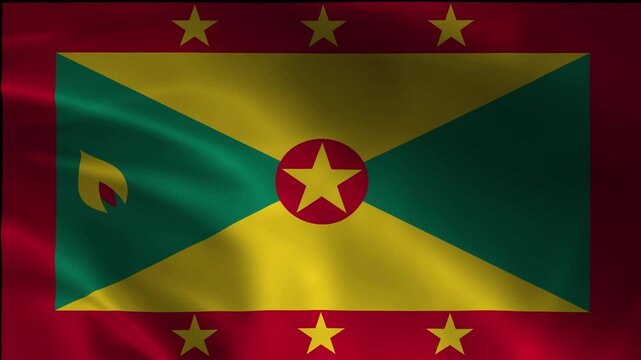 Grenada Loop Emblem Waving Patriotic Animation Footage Standard Independence Wind Fabric Backdrop Flowing Render Cloth Flag