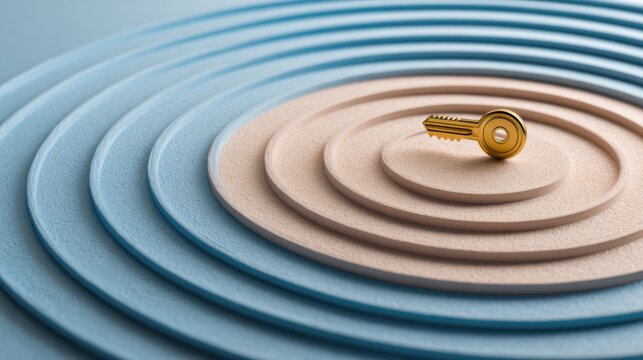 A golden key resting on a series of concentric circles, symbolizing access and opportunity