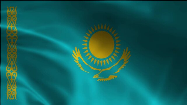 Standard Kazakhstan Footage Movement Flag Loopable Flow Symbol Jack Sovereignty Freedom Blowing Silk Background Flutter Video
