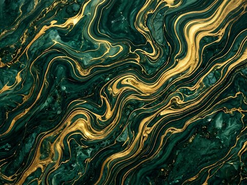 Intricate golden swirl pattern on dark green background.