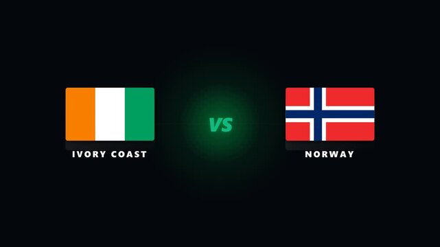 Gleaming national flags of Ivory Coast and Norway symbolize an exciting soccer international match