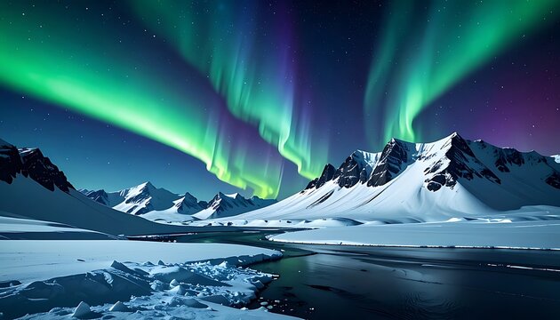 A serene snowy landscape with the aurora borealis dancing above (1)