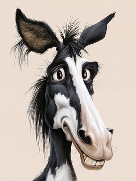 Funny caricature illustration of a goofy horse character with big teeth and silly face