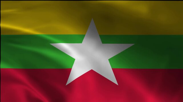 Patriotic Waving Myanmar Symbol Seamless Animation Loop Video Pennant State Sovereignty Blow Cloth Design Flowing Flag