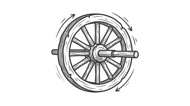 Dynamic line art of a spinning wooden wagon wheel