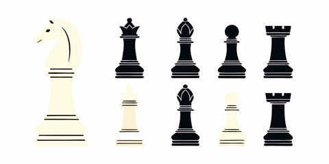 Chess Pieces Vector Illustration With Black And White Silhouettes © Ganesh