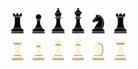 Chess Pieces Set Black And White Vector Illustration On White Background © Ganesh