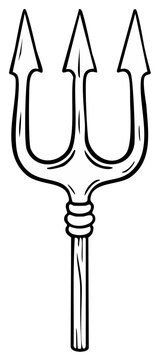 Hand Drawn Trident Illustration with Three Prongs Spear Weapon Mythology Element
