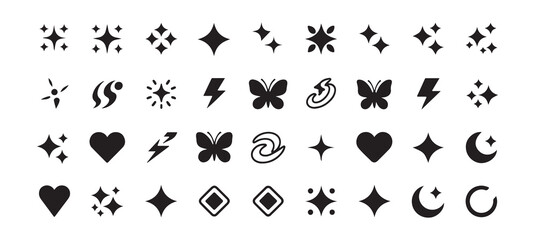 Obraz premium Retro Y2K Style Vector Icon Set with Stars Hearts and Butterflies