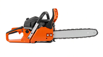 Fototapeta premium Professional orange gas chainsaw isolated on a white background.