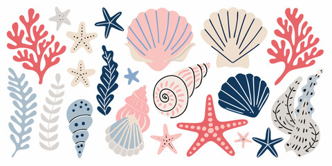 Marine Shells And Coral A Colorful Vector Illustration © Ganesh