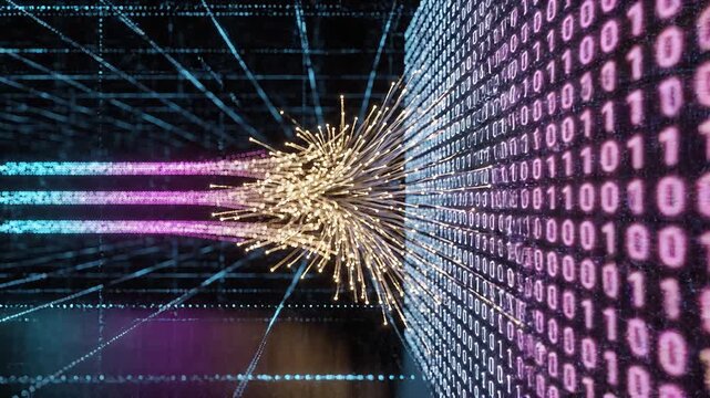 Big Data Analytics, Neural Network Data Flow Visualization, AI Machine Learning, Quantum Computing, Binary Code Digital Grid of Ones and Zeros, it ,tech ,4k video