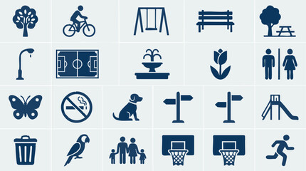 Comprehensive park and outdoor recreation icon set on light background © Tahphoto