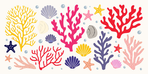 Coral Reef Illustration A Colorful Vector Pattern With Marine Life © Ganesh
