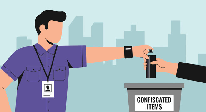 Security guard confiscating smartphone at security checkpoint