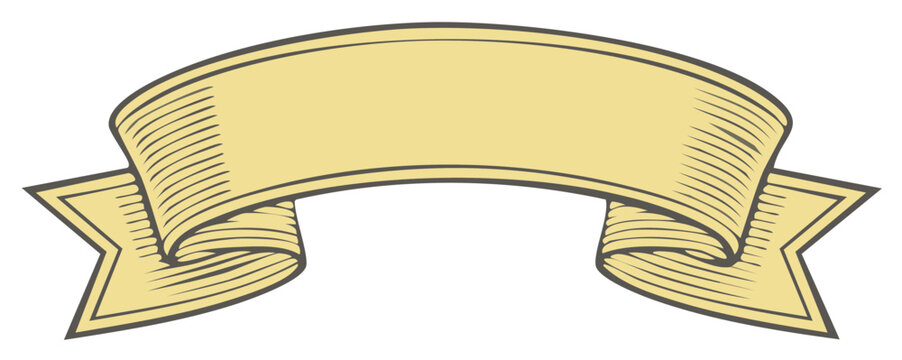 Elegant banner illustration in yellow with artistic engraving style and scroll design