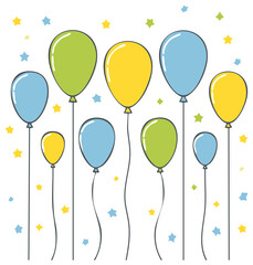 Obraz premium Colorful Balloons and Stars Floating Celebration Design, festive elements illustration, joyful occasion graphic