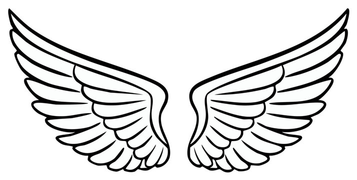 Stylized Outline of Angelic Wings Spread Open in a Classic Symmetrical Design