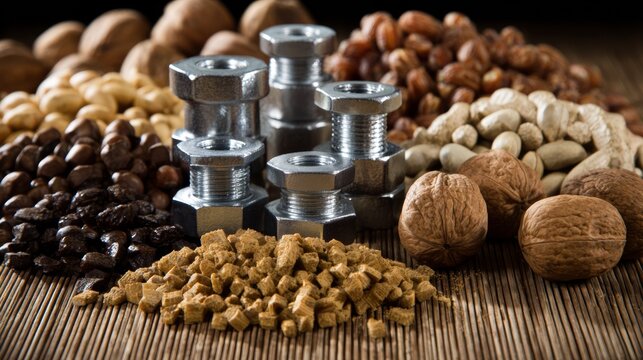 Assorted Nuts and Coffee Beans with Metal Components