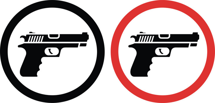 Two Circular Icons Depicting a Handgun One Prohibited and One Not pistol weapon