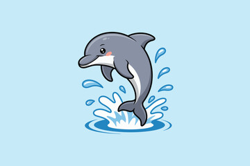 Naklejka premium Gray Dolphin Jumping Out of Water with Splash