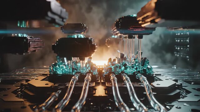 futuristic energy core processing glowing crystals in a high-tech facility illustrating concepts of quantum computing ai and digital power