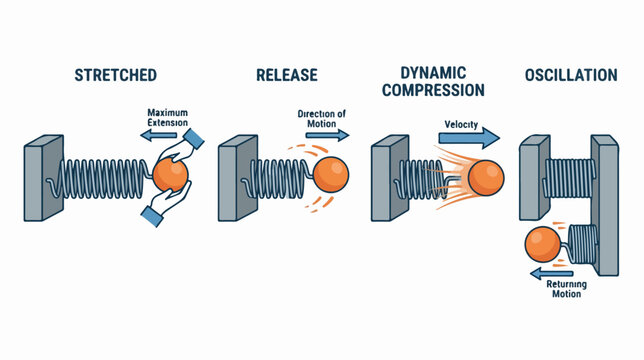 Spring mechanical physics motion diagram.