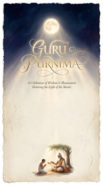 Guru Purnima guru blessing devoted disciple beneath sacred banyan tree illustration background wallpaper