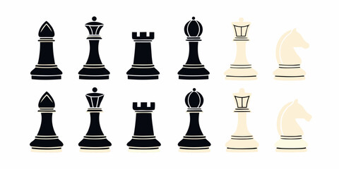 Chess Pieces Vector Illustration Black And White Game Set © Sabuj
