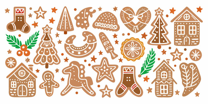 Gingerbread cookies and festive ornaments a decorative vector illustration