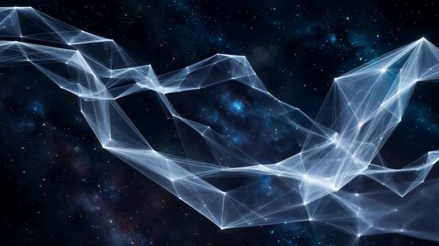 Abstract geometric network structure floating in a starry cosmic background