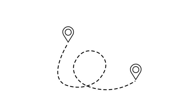 two points with dotted path and location pin. Route location icon two pin sign and dotted line white background.