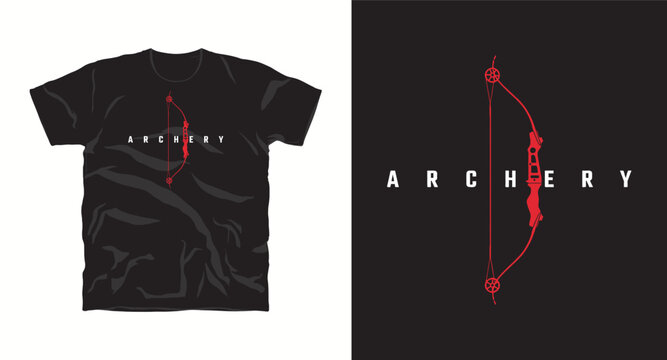 Minimalist archery compound bow t-shirt design with red color.