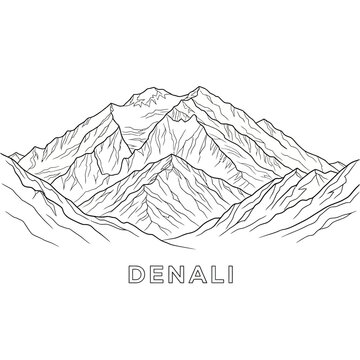 Denali Mountain Outline Illustration - Alaska Range Peaks