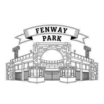 Fenway Park Stadium Outline Illustration - Boston Baseball Landmark