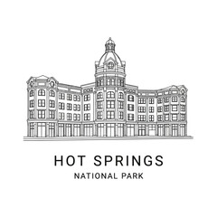 Obraz premium Hot Springs National Park Building Sketch - Vintage Architecture Landmark