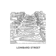 Obraz premium Lombard Street San Francisco Illustration - Winding Road, Buildings, Trees, Cityscape